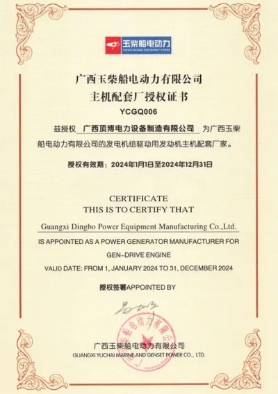 Certificado de autorização OEM do motor diesel Yuchai